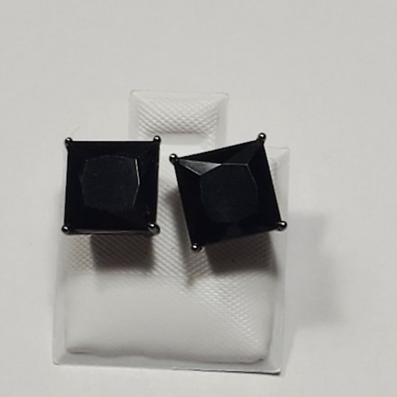 925 SILVER BLACK RHODIUM BLACK CZ STUD EARRINGS - Picture 2 of 6